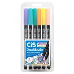 Ficha técnica e caractérísticas do produto Caneta Pincel Aquarelável Pastel Cis Dual Brush Pen - Estojo com 6 Cores