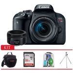 Ficha técnica e caractérísticas do produto Canon T7i Kit Premium 18-55mm, 50mm, Bolsa Canon, Cartão 32GB, Mini Tripé e Kit Limpeza