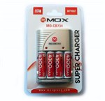 Ficha técnica e caractérísticas do produto Carregador de Pilhas Mox Cb734 com 4 Pilhas AA de 4300mah