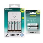 Ficha técnica e caractérísticas do produto Carregador de Pilhas Sony com 6 Pilhas Aa Recarregáveis 2500mAh Multi Uso BCG-34HHGN Bivolt Branco