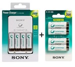 Carregador de Pilhas Sony com 8 Pilhas Aa Recarregáveis 2500mAh Multi Uso BCG-34HHGN Bivolt Branco