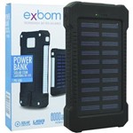 Ficha técnica e caractérísticas do produto Carregador Portátil Power Bank Solar Bateria 8000 MAh Celular 2 X USB Exbom PB-S80 Preto Lanterna