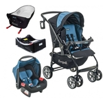 Ficha técnica e caractérísticas do produto Carrinho de Bebê AT6 K + Bebê Conforto Preto / Azul + Base e Ninho Pramette - Burigotto