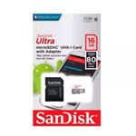 Ficha técnica e caractérísticas do produto Cartão de Memória 16 GB Sandisk Ultra Micro SD Classe 10 80M