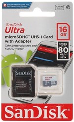 Ficha técnica e caractérísticas do produto Cartao de Memoria 16gb 80mbs Sandisk Micro Sd Ultra C/ Adapt