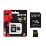 Ficha técnica e caractérísticas do produto Cartao de Memoria 16GB Classe 10 Kingston Micro SDHC com Adaptador SD UHS-I - SDCA10/16GB