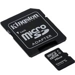 Ficha técnica e caractérísticas do produto Cartão de Memória 16GB Kingston Micro SDHC Classe 4x com Adaptador