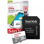 Ficha técnica e caractérísticas do produto Cartão de Memoria 16gb Micro Sd com Adapt Cl10 48mb/s Sdsqunb-016g Sandisk Ultra