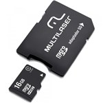 Ficha técnica e caractérísticas do produto Cartão de Memória 16GB Micro SDHC com Adaptador MC110 Classe 10 MULTILASER - Multilaser