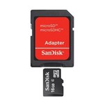 Ficha técnica e caractérísticas do produto Cartão de Memória 16GB Sandisk MicroSD Classe 4 + Adaptador SD