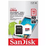 Ficha técnica e caractérísticas do produto Cartão de Memória 16gb Sandisk Ultra Microsdxc 80mb/s 533x Uhs-i com Adaptador
