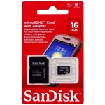Cartao de Memoria 16gb Sd Micro Sandik C/ Adapt.