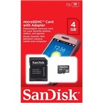 Ficha técnica e caractérísticas do produto Cartão de Memória 4GB Micro SD com Adaptador SanDisk