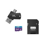 Ficha técnica e caractérísticas do produto Cartao de Memoria 4X1 ULTRA HIGH Speed ATE 80 MB/S UHS1 64GB +adaptador SD USB Dual MC152 Classe 10 - Multilaser
