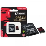 Ficha técnica e caractérísticas do produto Cartão de Memória 64GB Classe 10 Kingston SDCR/64GB Micro SDXC 100R/80W UHS-I U3 V30 Canvas React