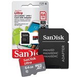 Ficha técnica e caractérísticas do produto Cartão de Memoria 64gb Micro Sd Cl10 80mb/s SDSQUNC Sandisk