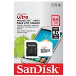 Ficha técnica e caractérísticas do produto Cartao de Memoria 64GB Micro SD com Adaptador(Classe 10) - Sandisk