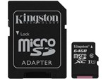 Ficha técnica e caractérísticas do produto Cartão de Memória 64GB Micro SD Kingston Classe 10 - com Adaptador Canvas Select