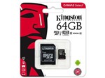 Ficha técnica e caractérísticas do produto Cartao de Memoria 64GB MicroSD Kingston Classe 10 com Adaptador - SDCS/64GB