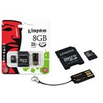 Ficha técnica e caractérísticas do produto Cartao de Memoria 8GB Classe 10 Kingston Multikit 8GB Micro Sdhc+adaptador Sd+adaptadorusb - MBLY10G2/8GB
