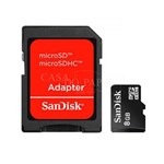 Ficha técnica e caractérísticas do produto Cartão de Memória 8GB Micro SD com Adaptador SanDisk