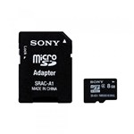 Ficha técnica e caractérísticas do produto Cartão de Memória 8GB Micro SDHC + Adaptador SRAC-A1 Classe 4 - Sony - Sony