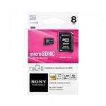 Ficha técnica e caractérísticas do produto Cartão de Memória 8GB Micro SDHC + Adaptador SRAC-A1 Classe 4 - Sony
