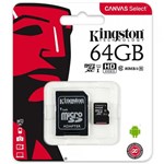 Ficha técnica e caractérísticas do produto Cartão de Memoria Classe 10 Kingston Micro Sd Xc 64GB 80Mb/s