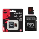 Ficha técnica e caractérísticas do produto Cartão de Memória Classe 10 Kingston Sdca3/64GB MicroSD Uhs-i U3 C/ AdaptadorSD