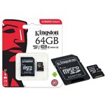 Ficha técnica e caractérísticas do produto Cartao de Memoria Classe 10 Kingston Sdcs/64gb Micro Sdxc 64gb 80r/10w Uhs-i U1 Canvas Select