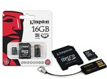 Ficha técnica e caractérísticas do produto Cartao de Memoria Classe 4 Kingston MBLY4G2/16GB Multikit 16GB Micro SD + Adptador SD + Adptador USB