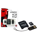 Ficha técnica e caractérísticas do produto Cartao de Memoria Classe 4 Kingston Mbly4G2/4Gb Multikit 4Gb Micro Sd + Adaptador Sd + Adaptador Usb