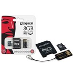 Ficha técnica e caractérísticas do produto Cartao de Memoria 8GB Classe 4 Kingston Multikit Micro SD + Adaptador SD + Adaptador USB - MBLY4G2/8GB