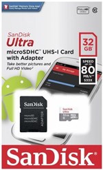 Ficha técnica e caractérísticas do produto Cartão de Memória 32 GB Sandisk Ultra Micro SD Classe 10 80M