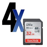 Ficha técnica e caractérísticas do produto Cartão de Memória 32GB Ultra SDHC 90MB/s SanDisk 4un