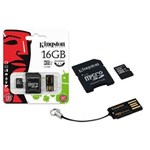 Ficha técnica e caractérísticas do produto Cartão de Memória Kingston 16GB Micro SDHC Class 10 com 2 Adaptadores - MBLY10G2/16GB
