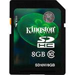 Cartão de Memória Kingston 8GB SDHC para HD Video (classe10) - SD10V/8GB