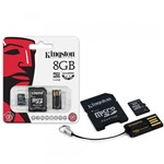 Ficha técnica e caractérísticas do produto Cartão de Memória Kingston Classe 4 Micro SDHC com Adaptador SD e USB 8GB MBLY4G2/8GB