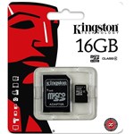Ficha técnica e caractérísticas do produto Cartão de Memória Kingston Micro SDHC 16GB Classe 4 com Adaptador SDC4/16GB