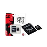 Ficha técnica e caractérísticas do produto Cartão de Memória Kingston Micro SDXC 64GB Classe 10 45MB/s com Adaptador - SDC10G2/64GB