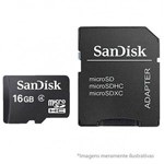Ficha técnica e caractérísticas do produto Cartão de Memória Micro SD 16GB com Adaptador MicroSDHC SanDisk para Câmeras de Segurança e Smartpho