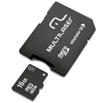 Ficha técnica e caractérísticas do produto Cartão de Memória Micro Sd 16Gb com Adaptador, Multilaser