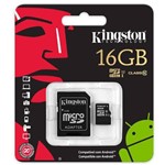 Ficha técnica e caractérísticas do produto Cartão de Memória Micro Sd 16gb Kc-C2016-4v Classe 10 Kingston