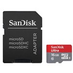 Ficha técnica e caractérísticas do produto Cartão de Memória Micro SD 16GB SanDisk Classe 10, Ultra 48MB/s + Adaptador