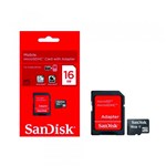 Ficha técnica e caractérísticas do produto Cartão de Memória Micro SD 16GB Sandisk com Adaptador
