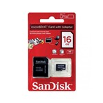 Ficha técnica e caractérísticas do produto Cartão de Memoria Micro SD 16GB Sandisk com Adaptador