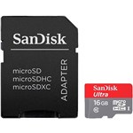 Ficha técnica e caractérísticas do produto Cartão de Memória Micro SD 16GB SanDisk Ultra 80MB/s Adaptador