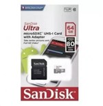 Ficha técnica e caractérísticas do produto Cartão de Memória Micro SD 64gb Ultra HD Classe 10 80mbs... - Sandisk