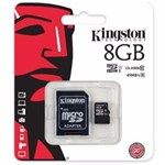 Ficha técnica e caractérísticas do produto Cartão de Memória Micro Sd 8gb Kingston Sdhc Classe 10 45mbs