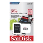 Ficha técnica e caractérísticas do produto Cartão de Memória Micro SD 32GB Classe 10 80mb/s 533x Sandisk SDSQUNS-032G-GN3MA
